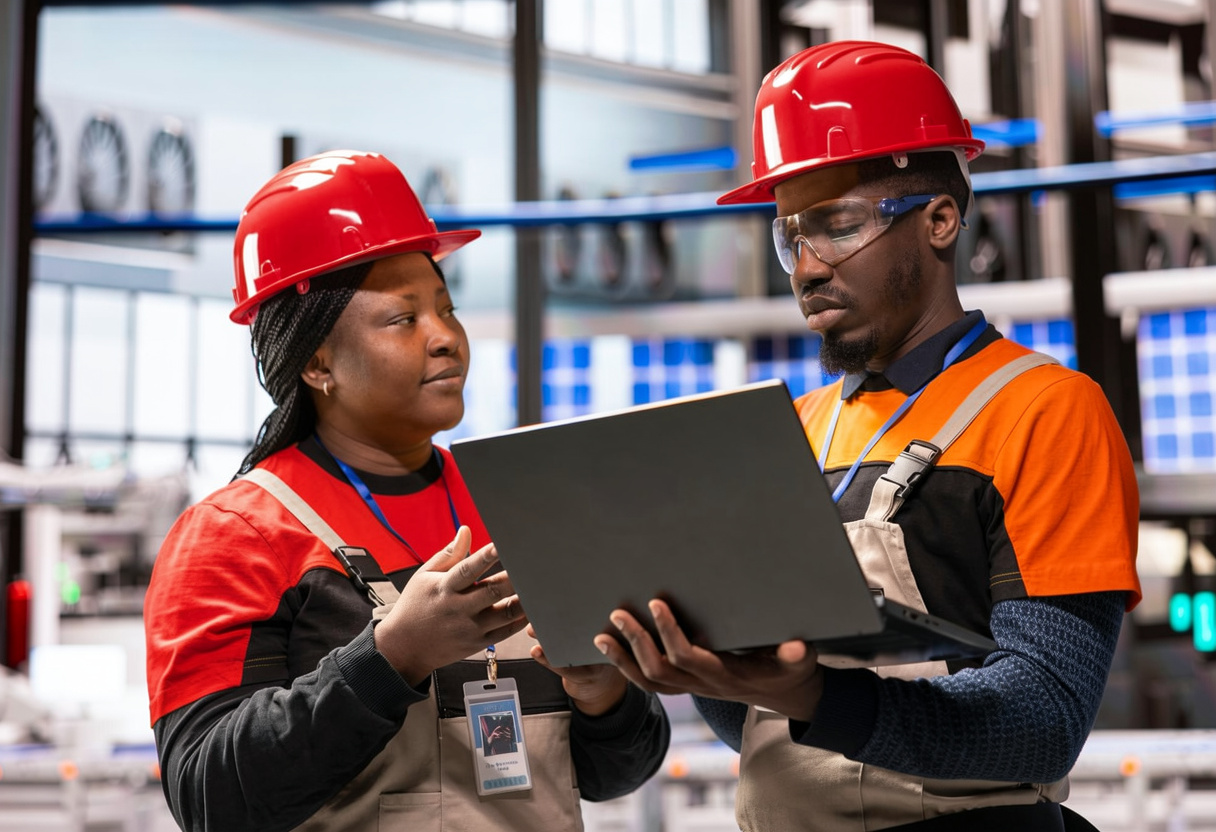 Safety professionals reviewing operations on site