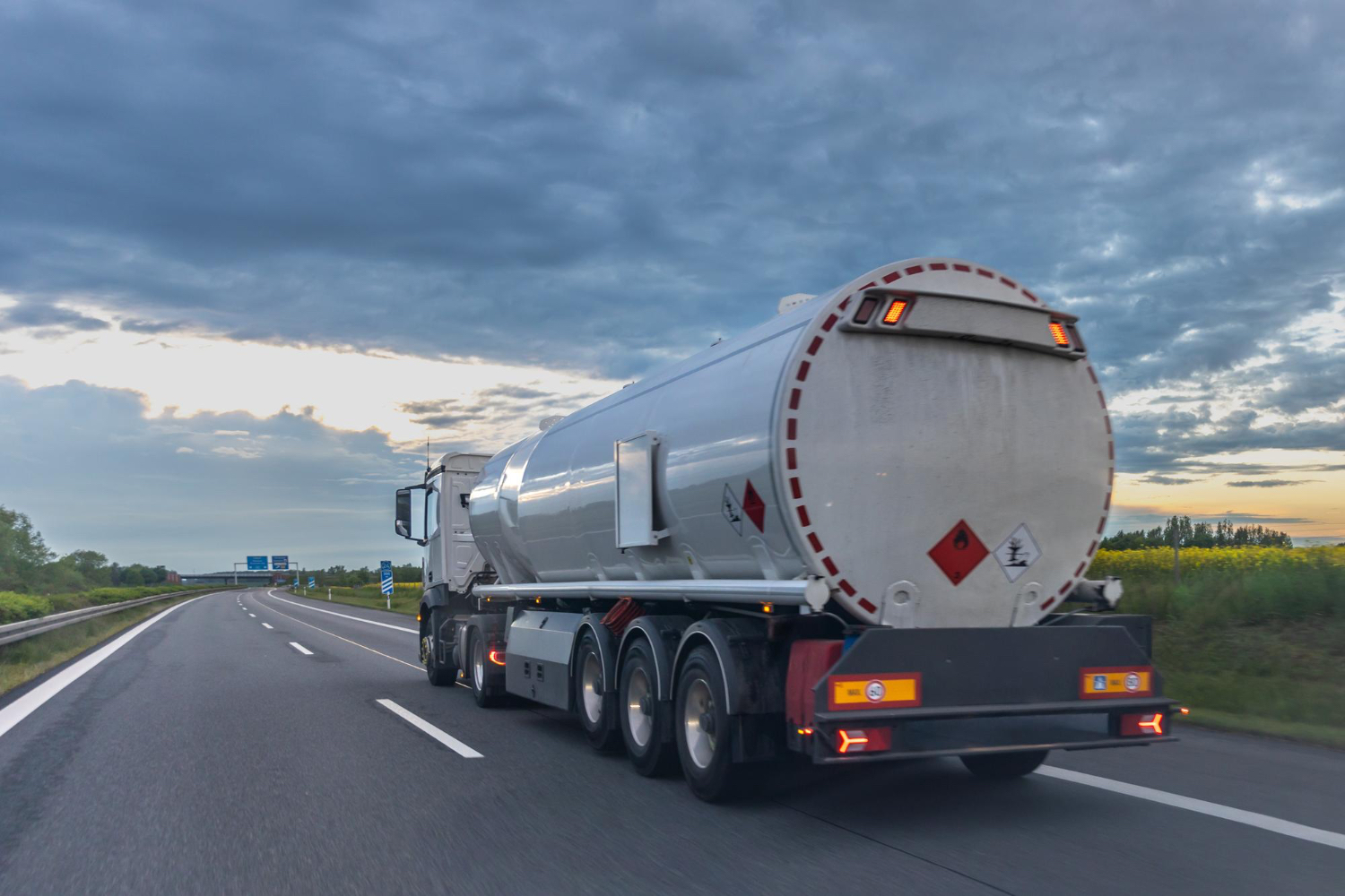 Fuel tanker truck on a highway